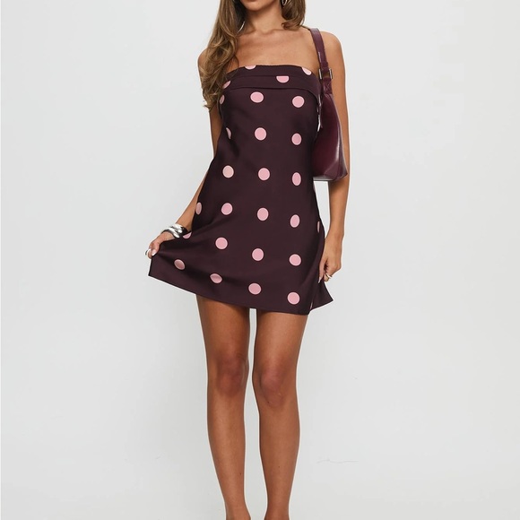 Princess Polly Phillipa Mini Dress Plum / Pink Polka Dot - Picture 3 of 12